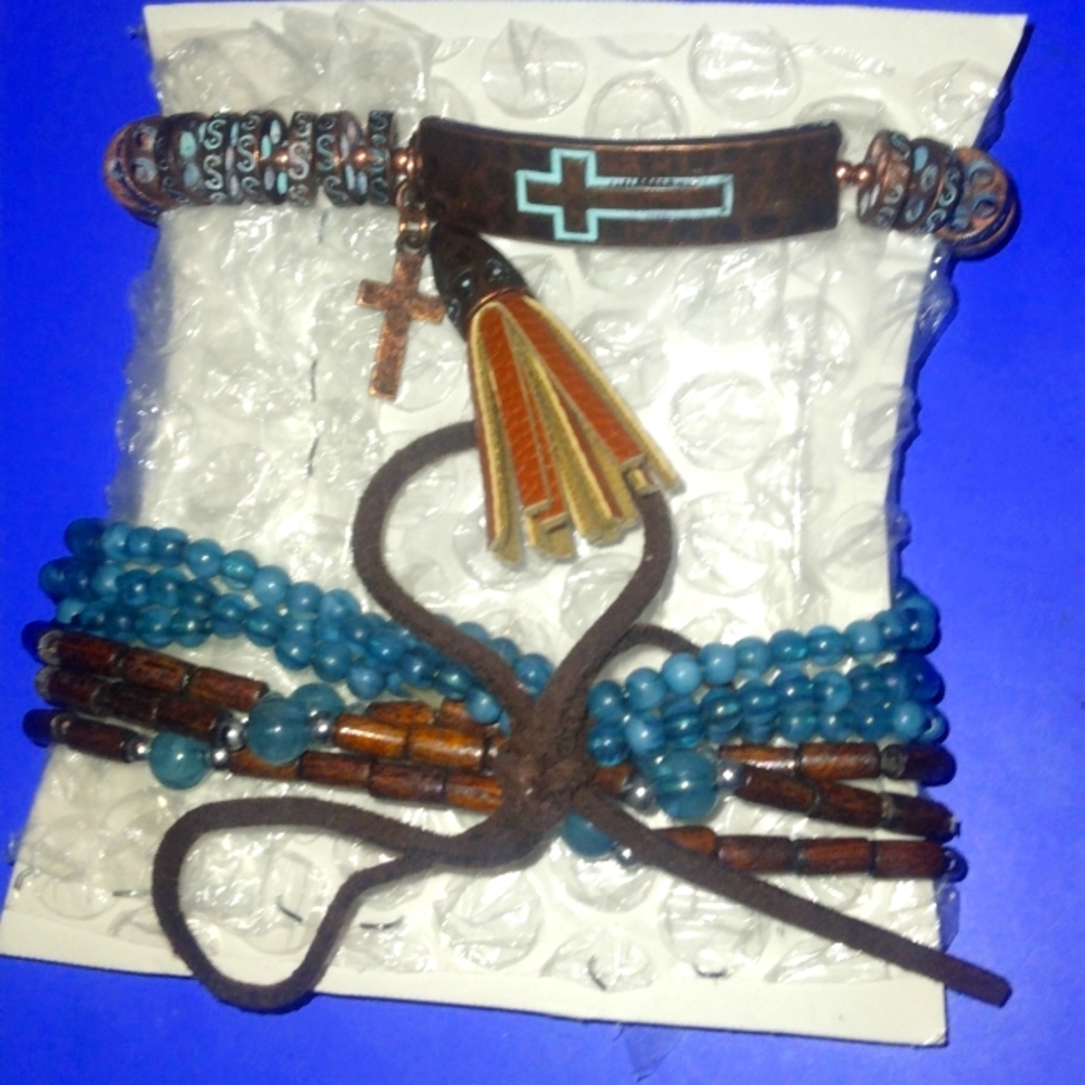 Teal & Brown Matching Bracelet Bundle ×2